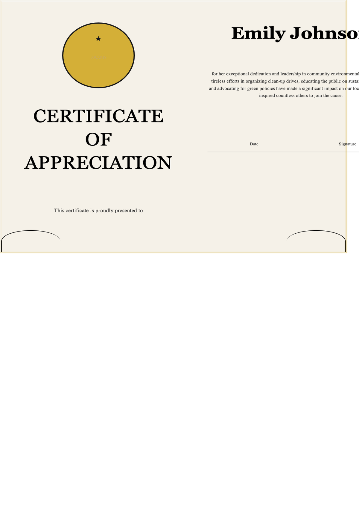 Elegant certificate of appreciation with gold seal and black border_variant_1